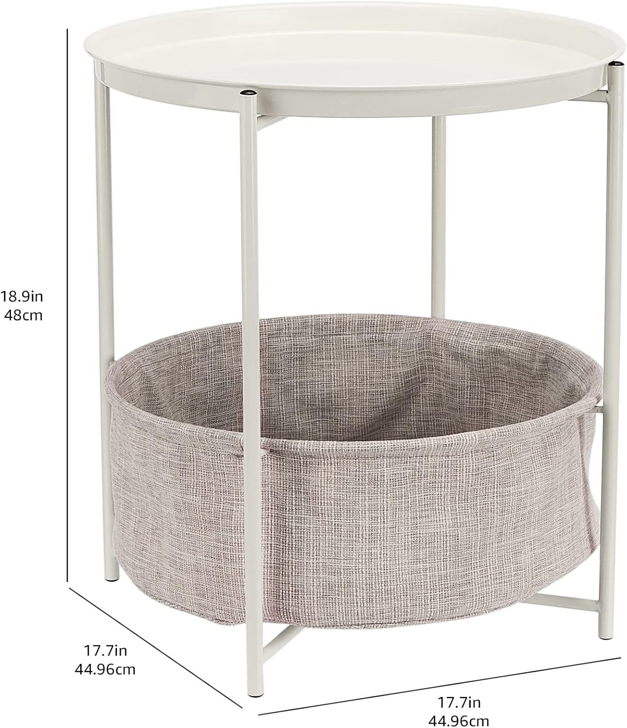 Round Storage End Table Heather with Fabric Bin 45x45x48cm Modern