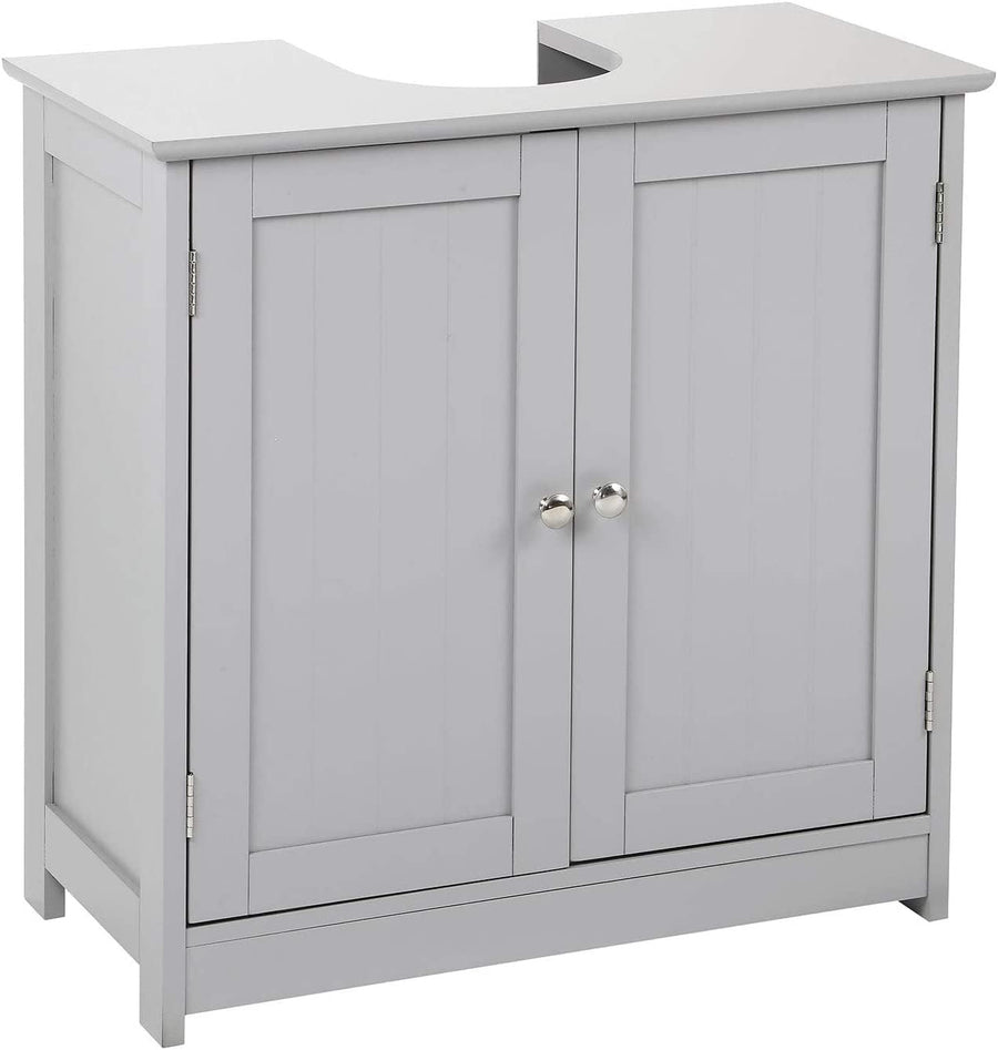 Grey Under Sink Bathroom Cabinet Bamboo Top 2 Door Storage Vanity Unit