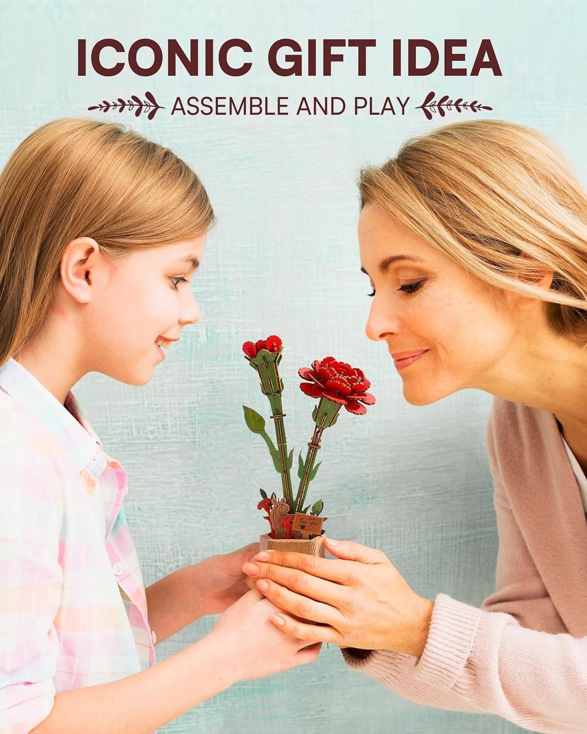 3D Wooden Flower Puzzle Kit for Adults – Red Carnation Gift Decor