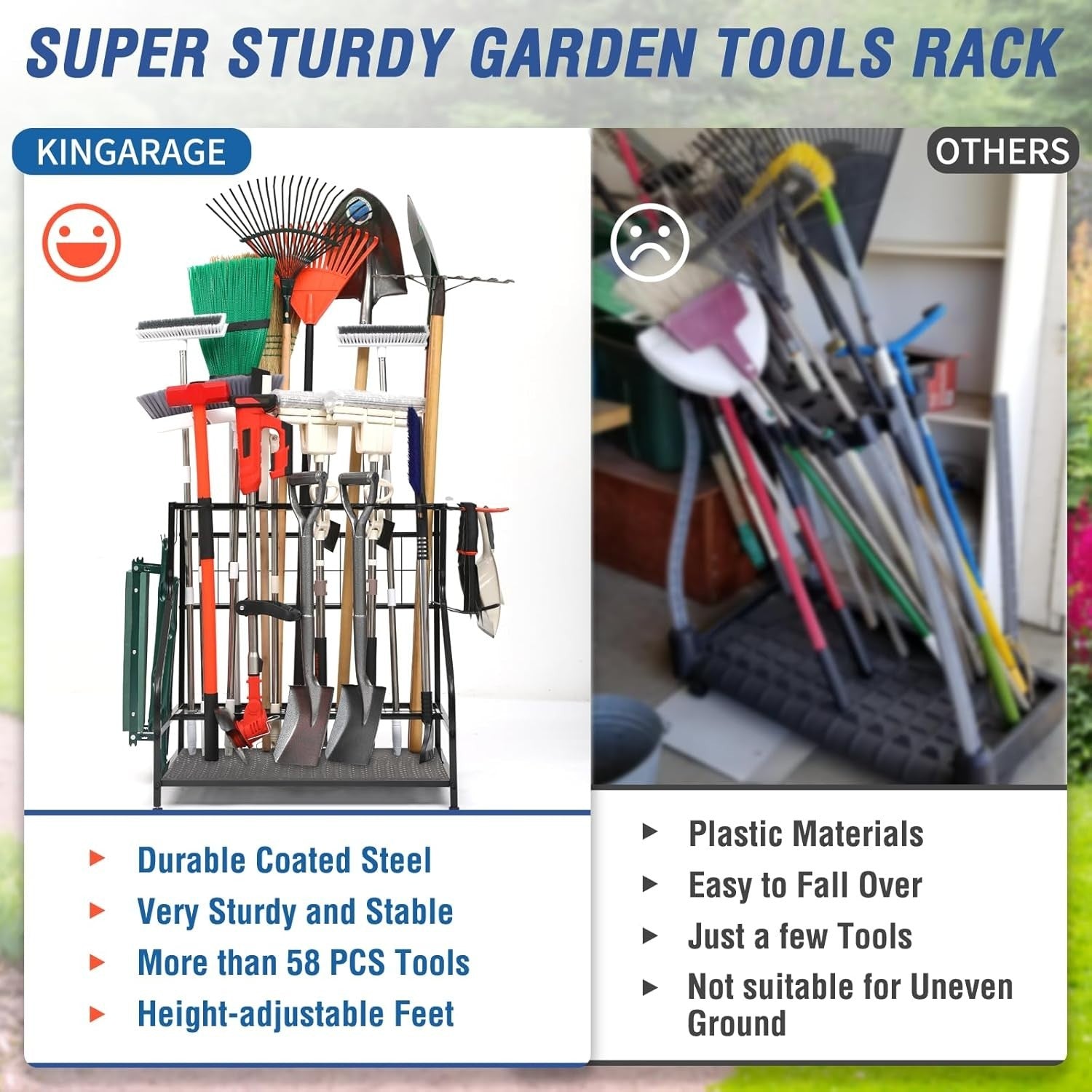 Adjustable Steel Garden Tool Rack Holds 58 Tools 72x72x71cm Black