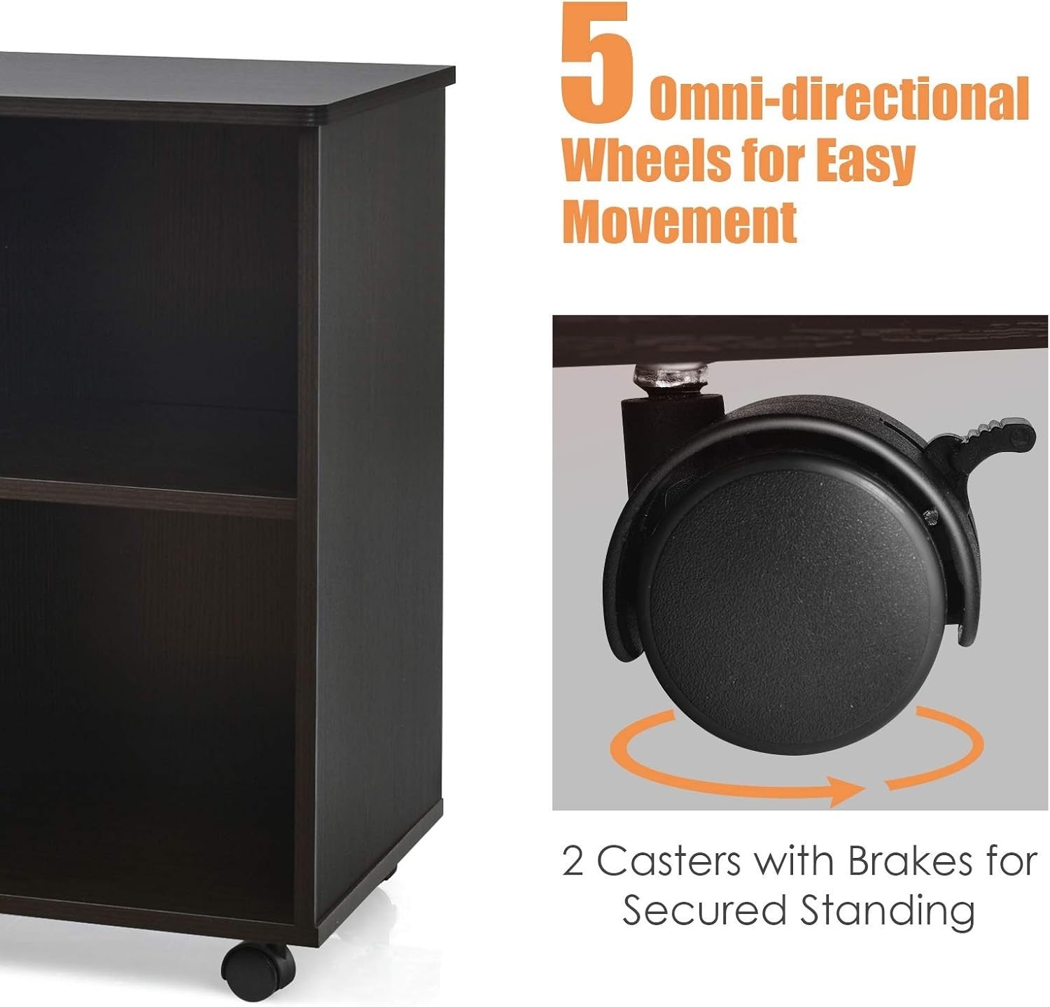 Coffee Lateral Mobile Filing Cabinet 3 Drawer Letter Printer Stand