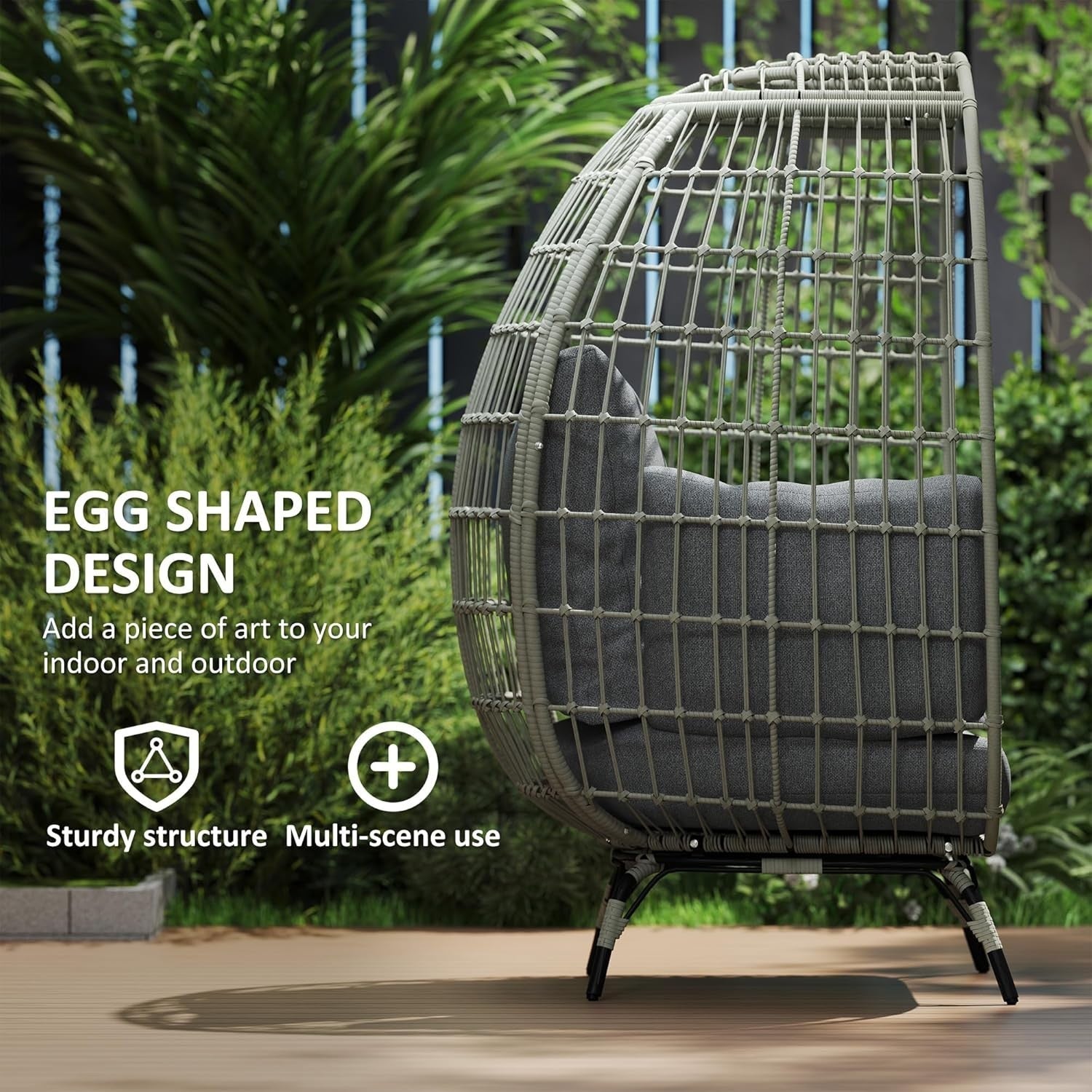 Oversized Egg Chair Garden Lounge Seat with Cushions Modern Rattan Cocoon
