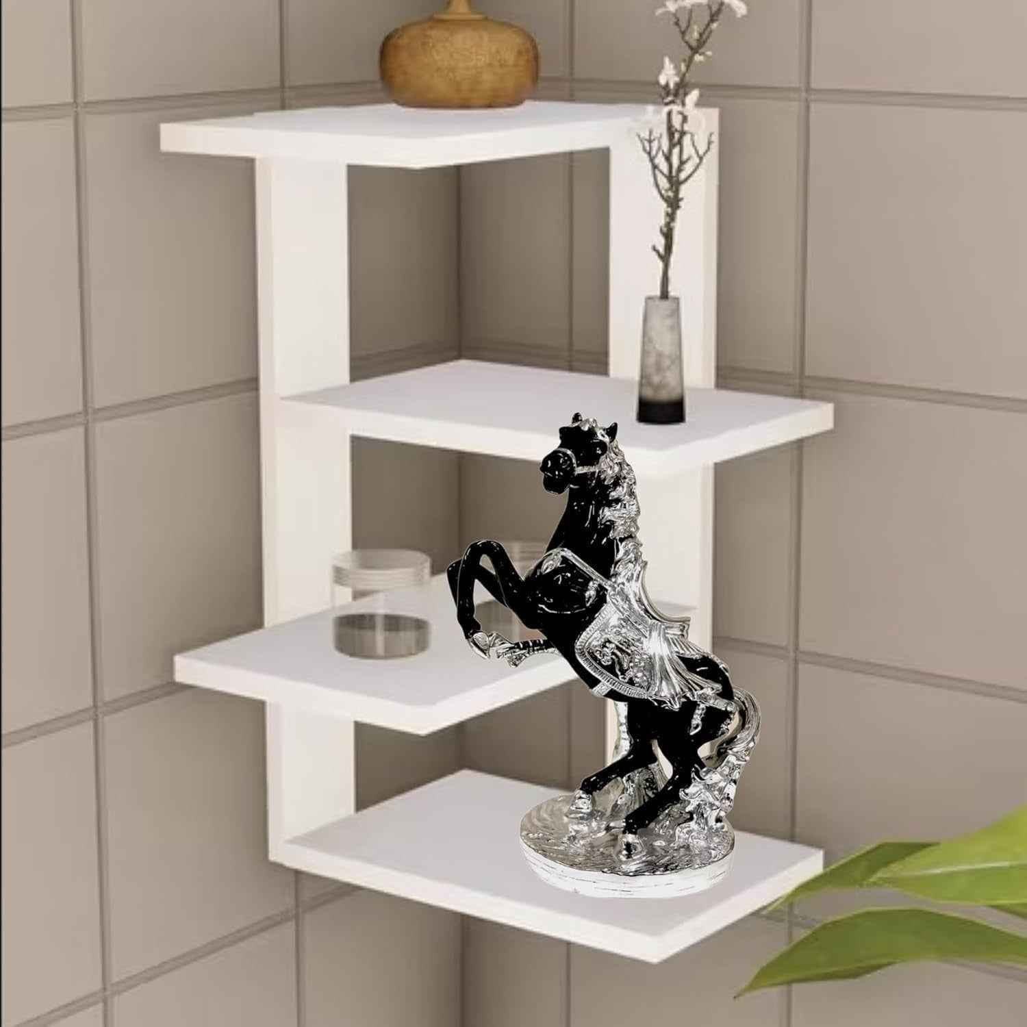 Luxury Silver Black Porcelain Horse Ornament 44cm • Art Deco Figurine Home Decor