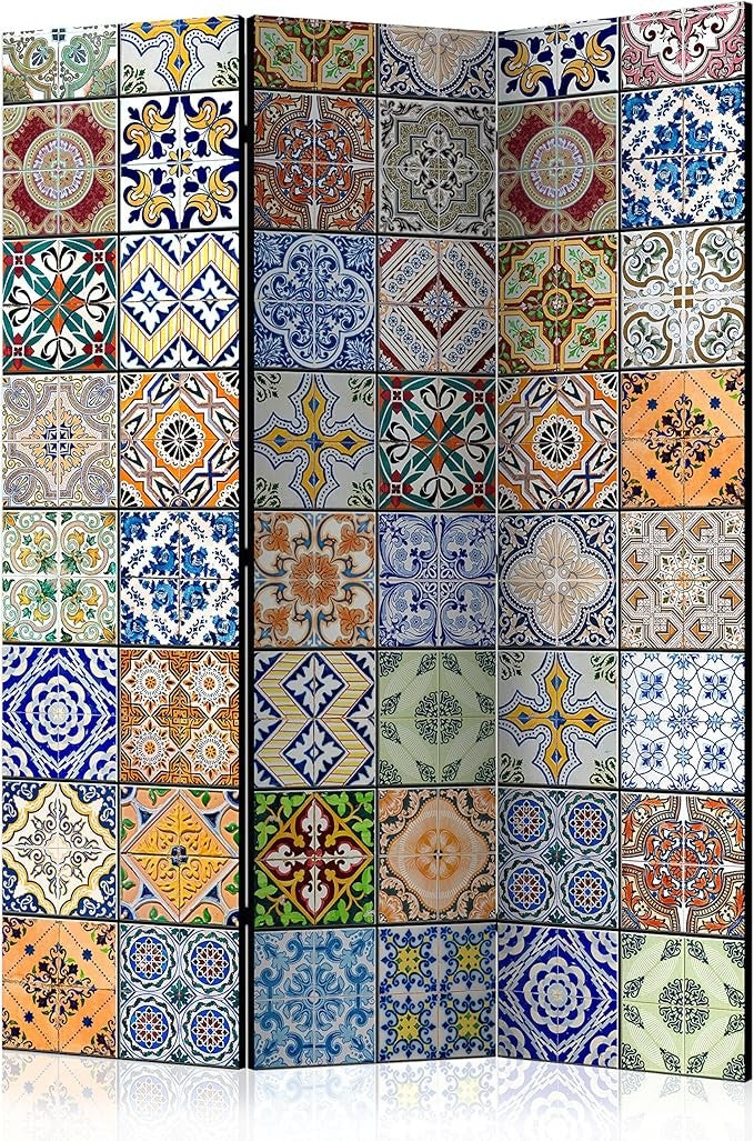 Vibrant Mosaic Tile Pattern 3-Panel Folding Privacy Room Divider 135x172cm