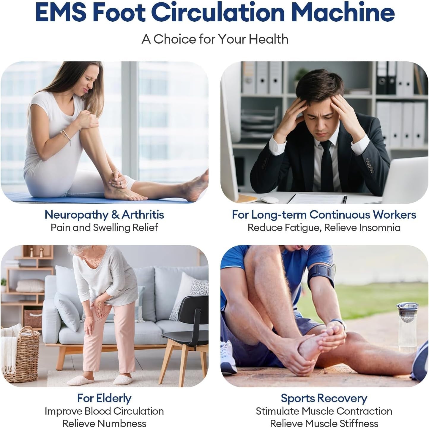 Cordless Foot Circulation Machine | TENS & EMS Massager w/ Heat & Vibration
