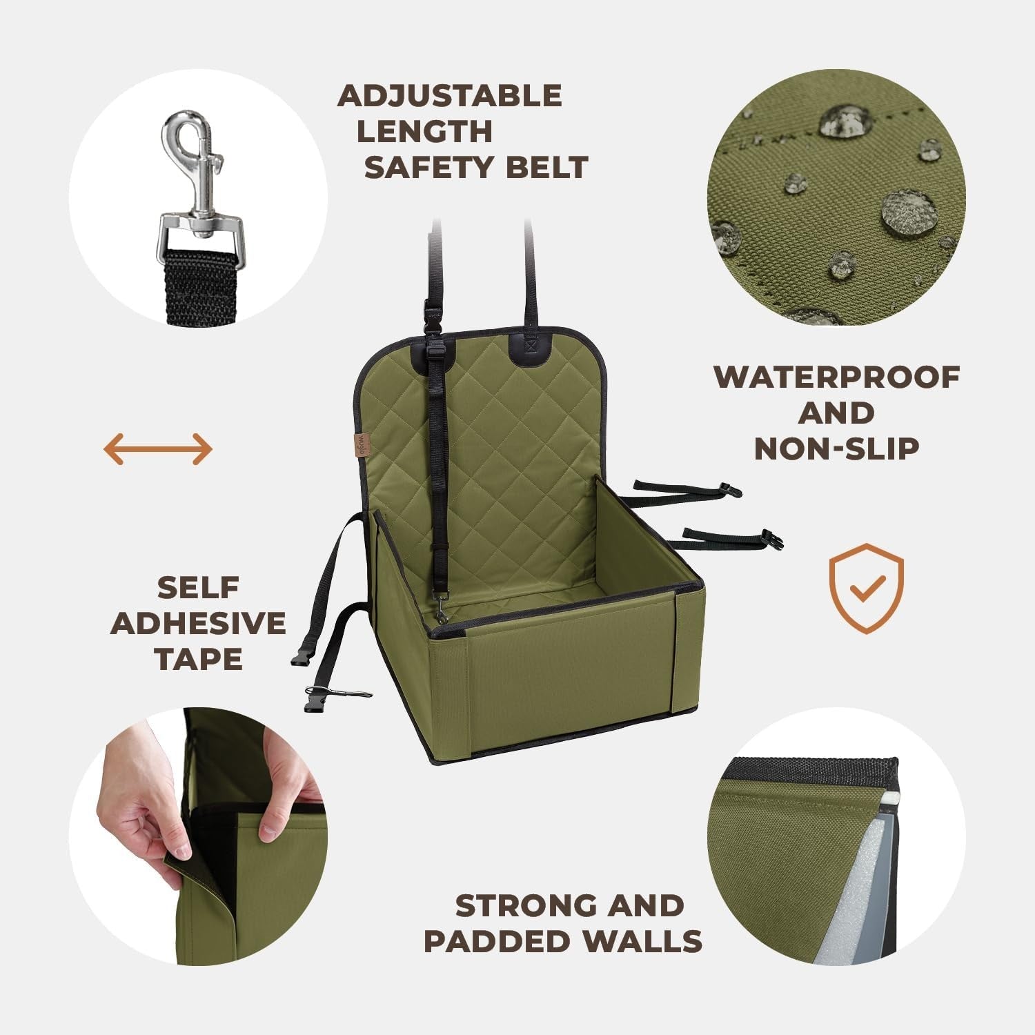 Extra Stable Dog Booster Car Seat Waterproof Travel Bed Khaki 12kg