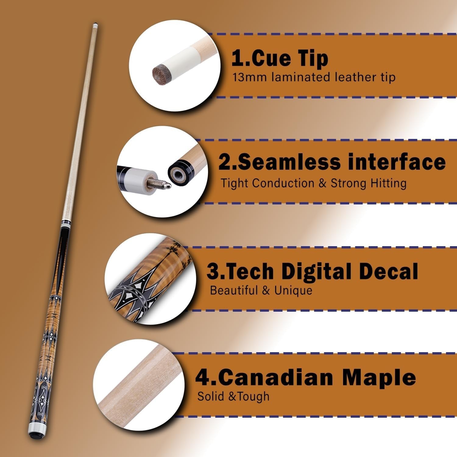 58 Inch 2 Piece Maple Pool Cue 13mm Tip 19oz 20oz Billiard Stick