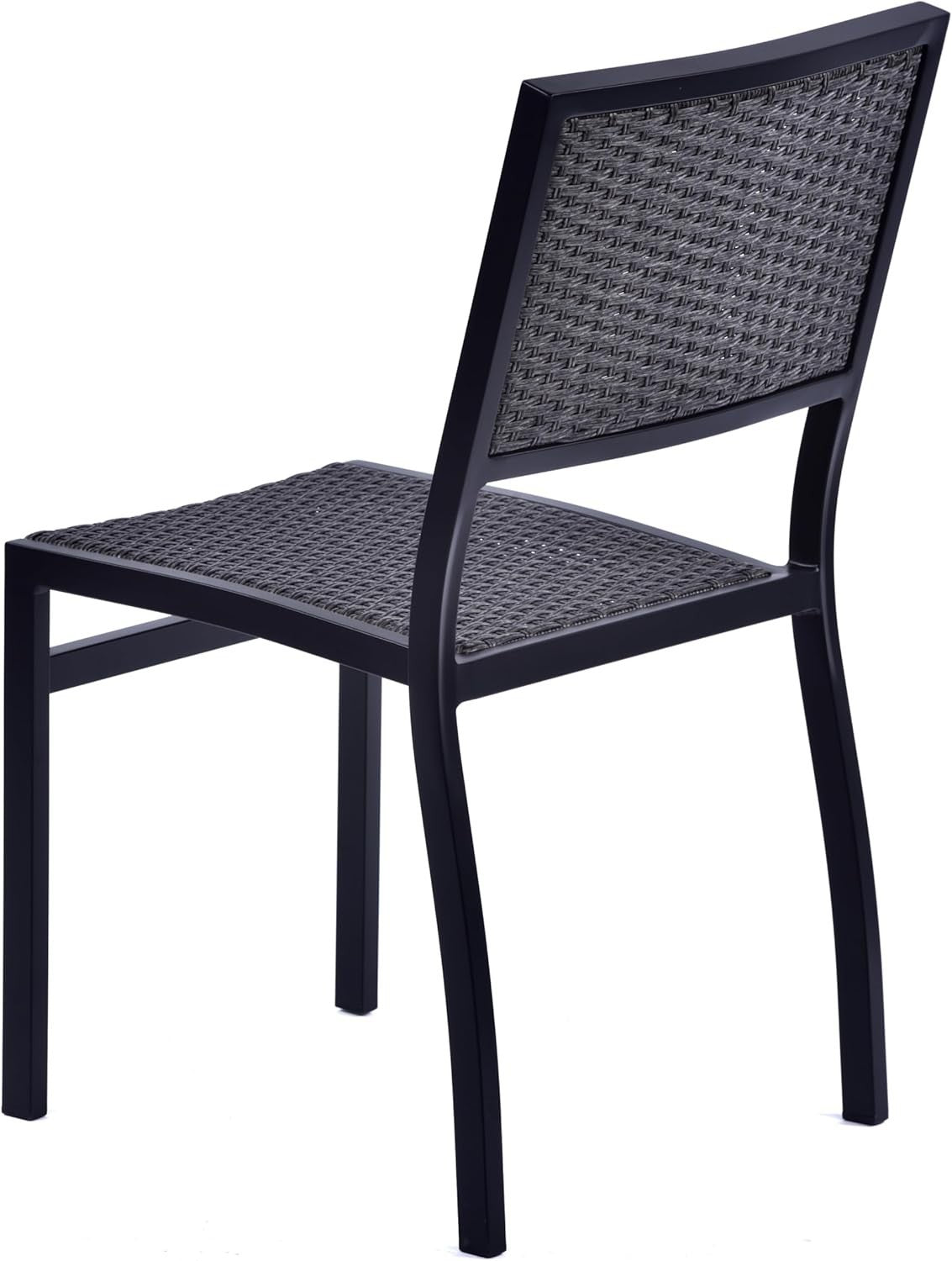 Grey Rattan Stackable Side Chair Outdoor Indoor Metal Frame Patio Seat