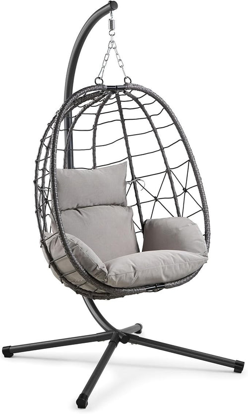 Hanging Egg Chair with Cushions Outdoor Indoor Rattan Swing Seat Grey