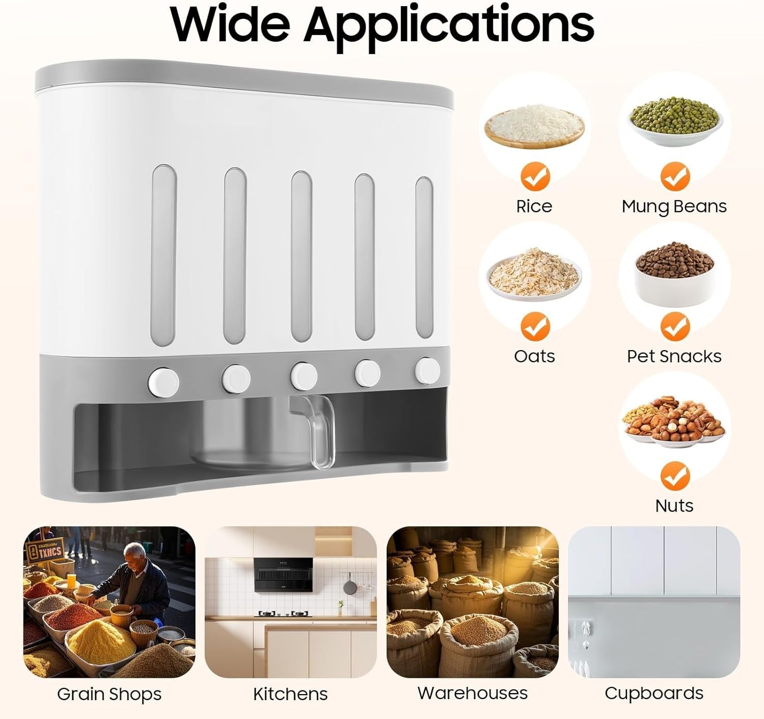 5 Compartment Wall Mounted Cereal Dispenser 40cm