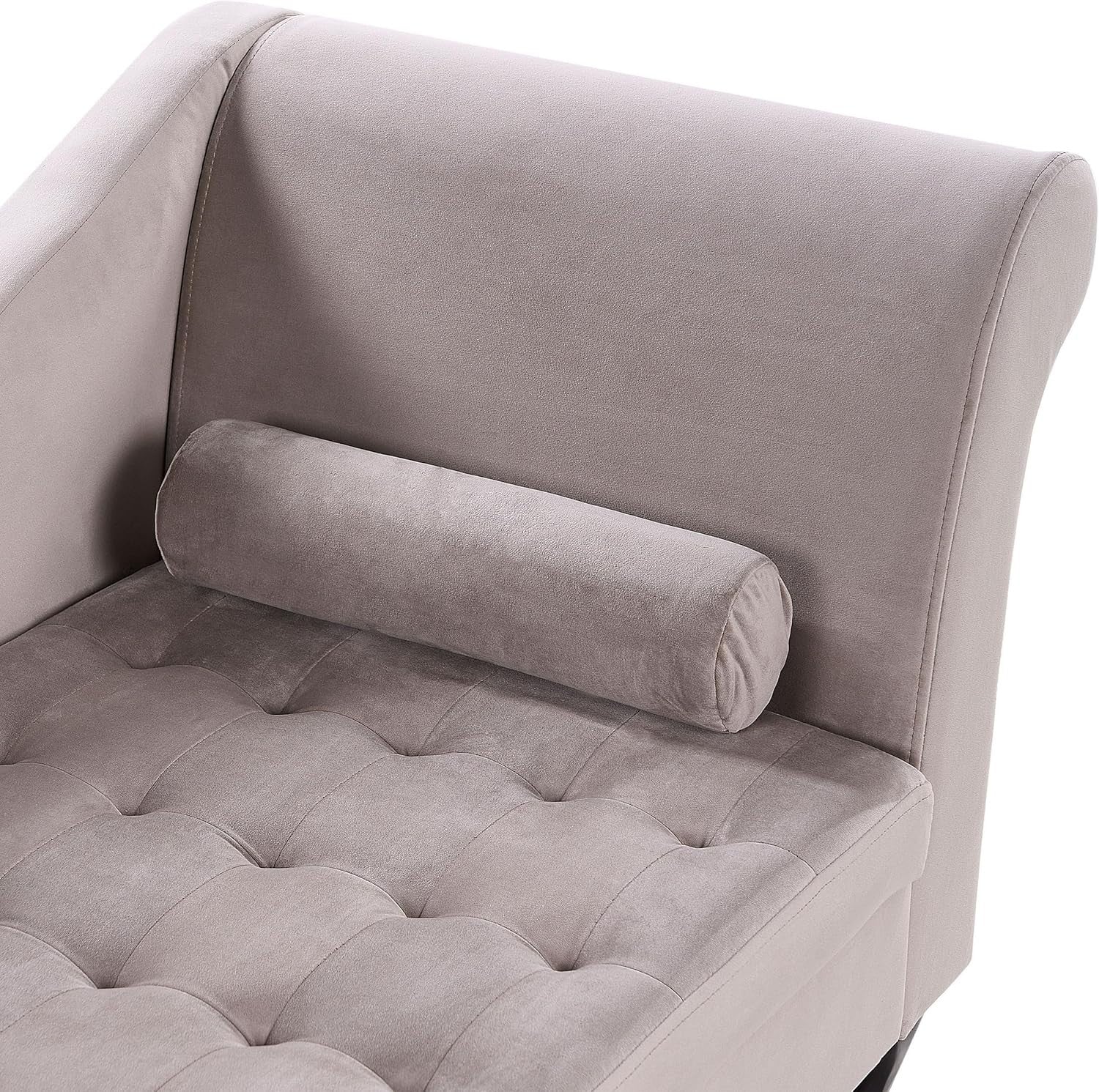 Velvet Chaise Lounge with Storage & Bolster Pillow, Elegant Indoor Sofa Seat