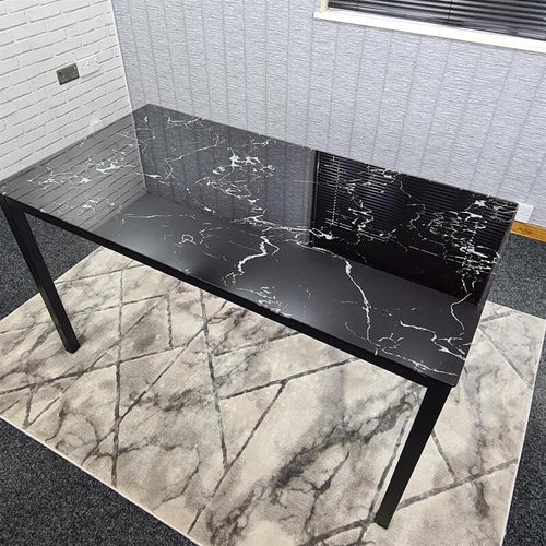 Black Glass Dining Table for 4 Modern Rectangular Kitchen Room MDF 120cm