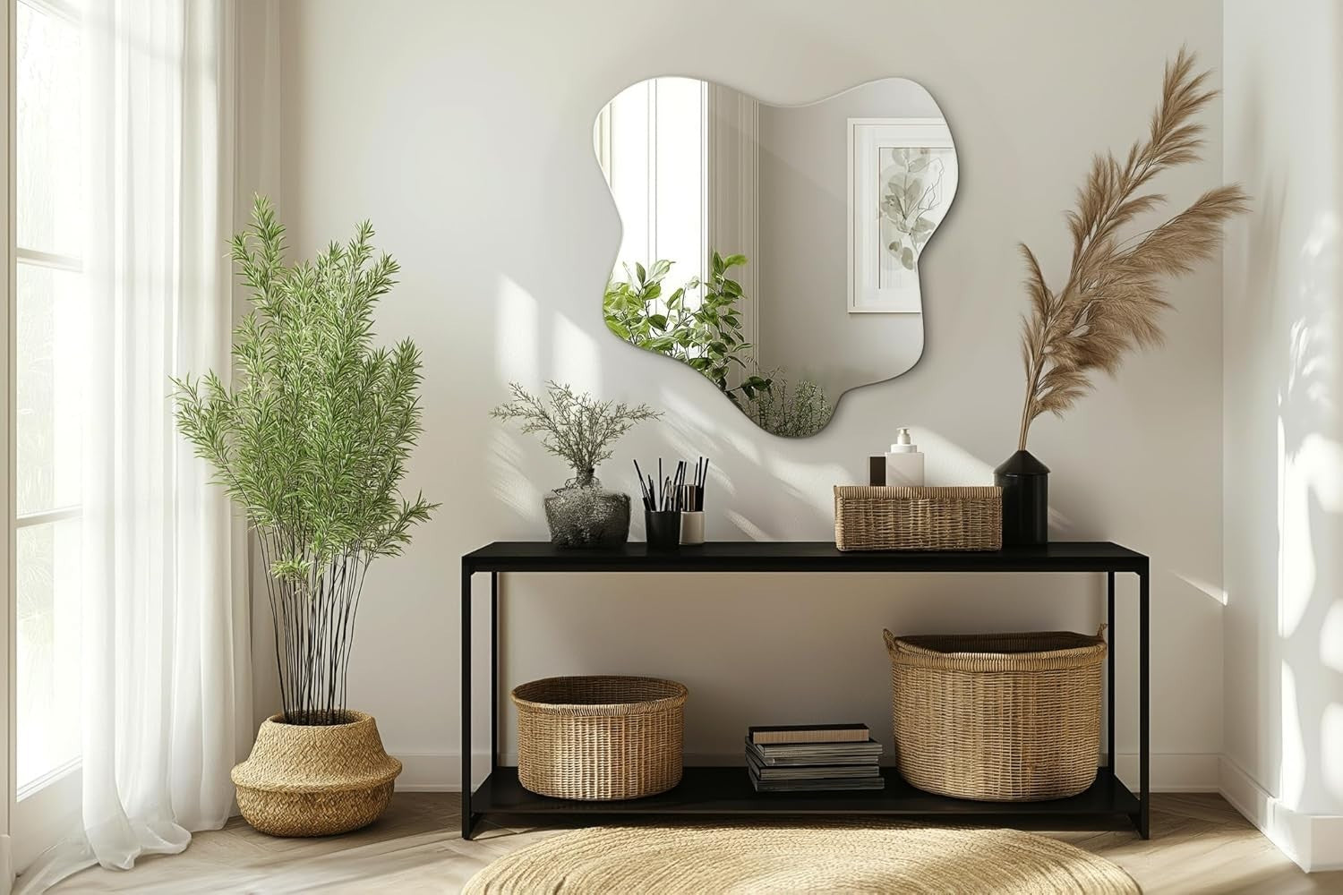 Large Wavy Wall Mirror 77x76 cm Frameless Modern Vanity Decor
