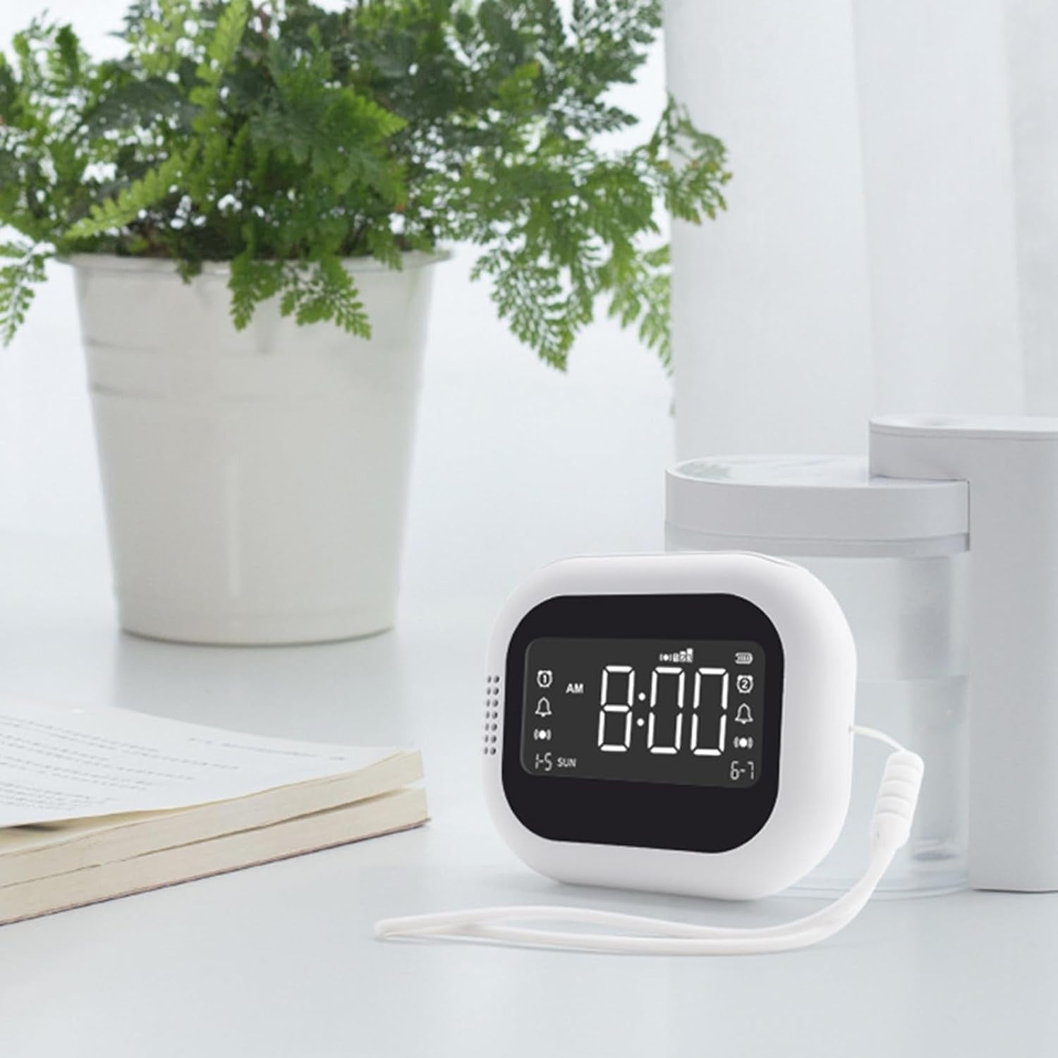 Rechargeable Vibrating Alarm Clock White LCD Display Heavy Sleepers