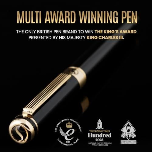 Luxury Rollerball Pen Black Lacquer Gold Trim Medium Gift