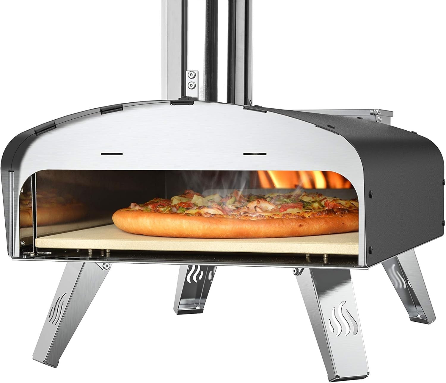 Outdoor Wood Pellet Pizza Oven Portable Garden BBQ Cooker Stone Peel 67x35x76c