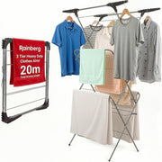 20m Clothes Airer 3 Tier Folding Laundry Drying Rack Space Saving Indoor Outdoor