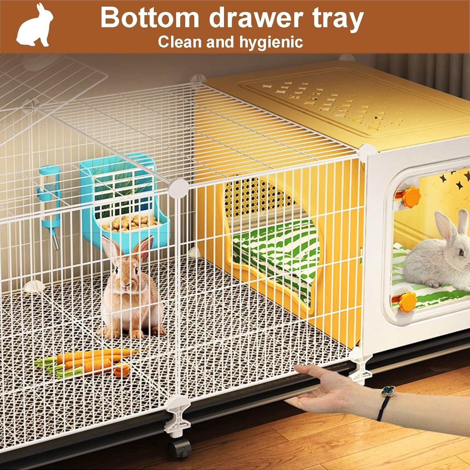 Indoor Rabbit Cage Hutch Enclosed Lounge Sliding Tray Small Pet House