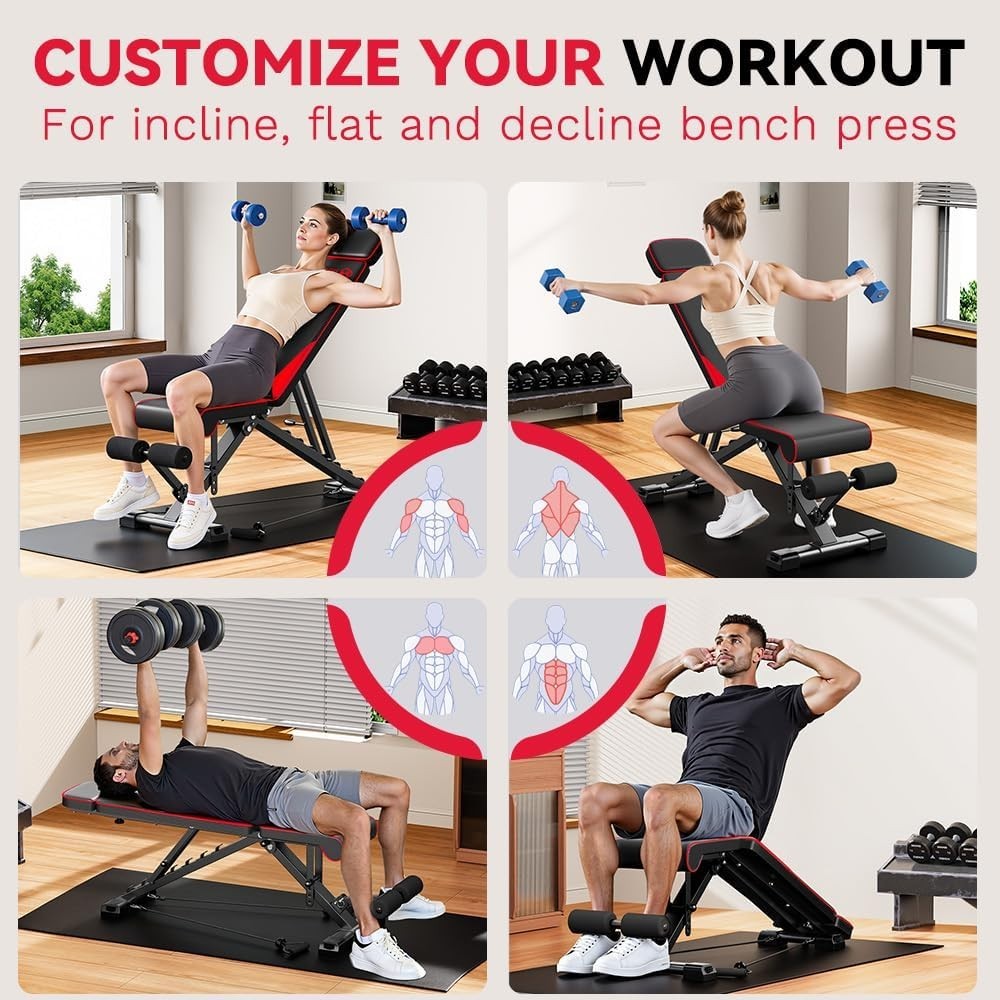 Adjustable Folding Weight Bench 660lb Capacity Resistance Bands Home Gym