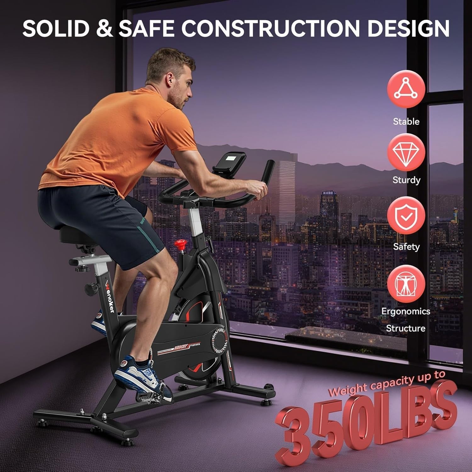Magnetic Indoor Spin Bike w/ LCD Display, APP Bluetooth, Tablet Holder 350lb