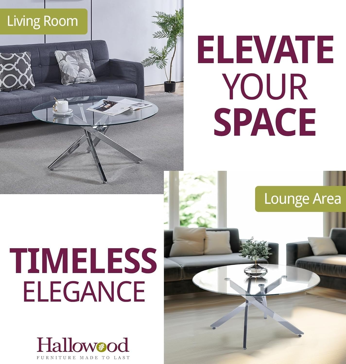 Modern Round Glass Coffee Table with Chrome Legs – Compact 90x43cm