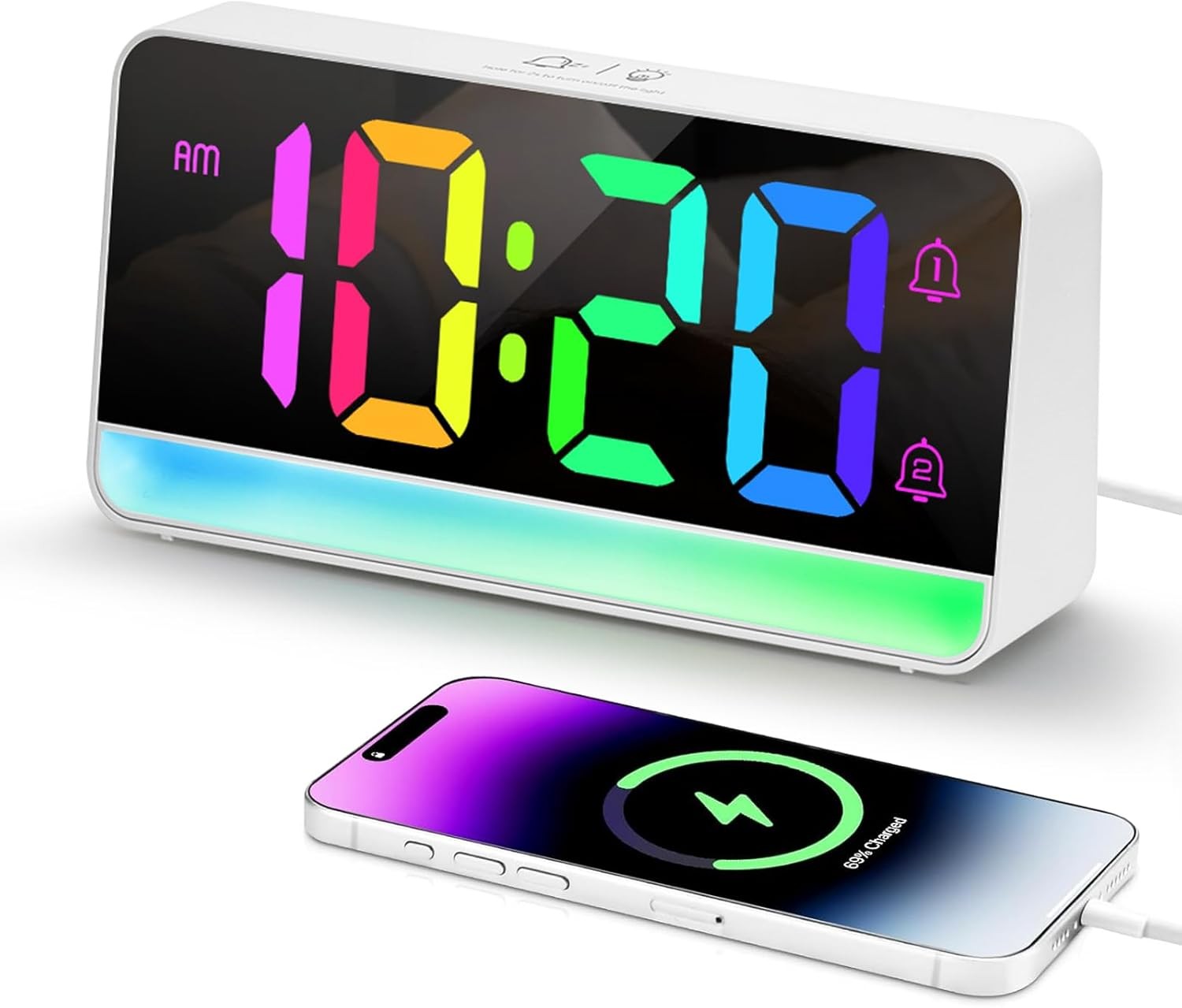 Super Loud Alarm Clock for Heavy Sleepers RGB Display USB Charging