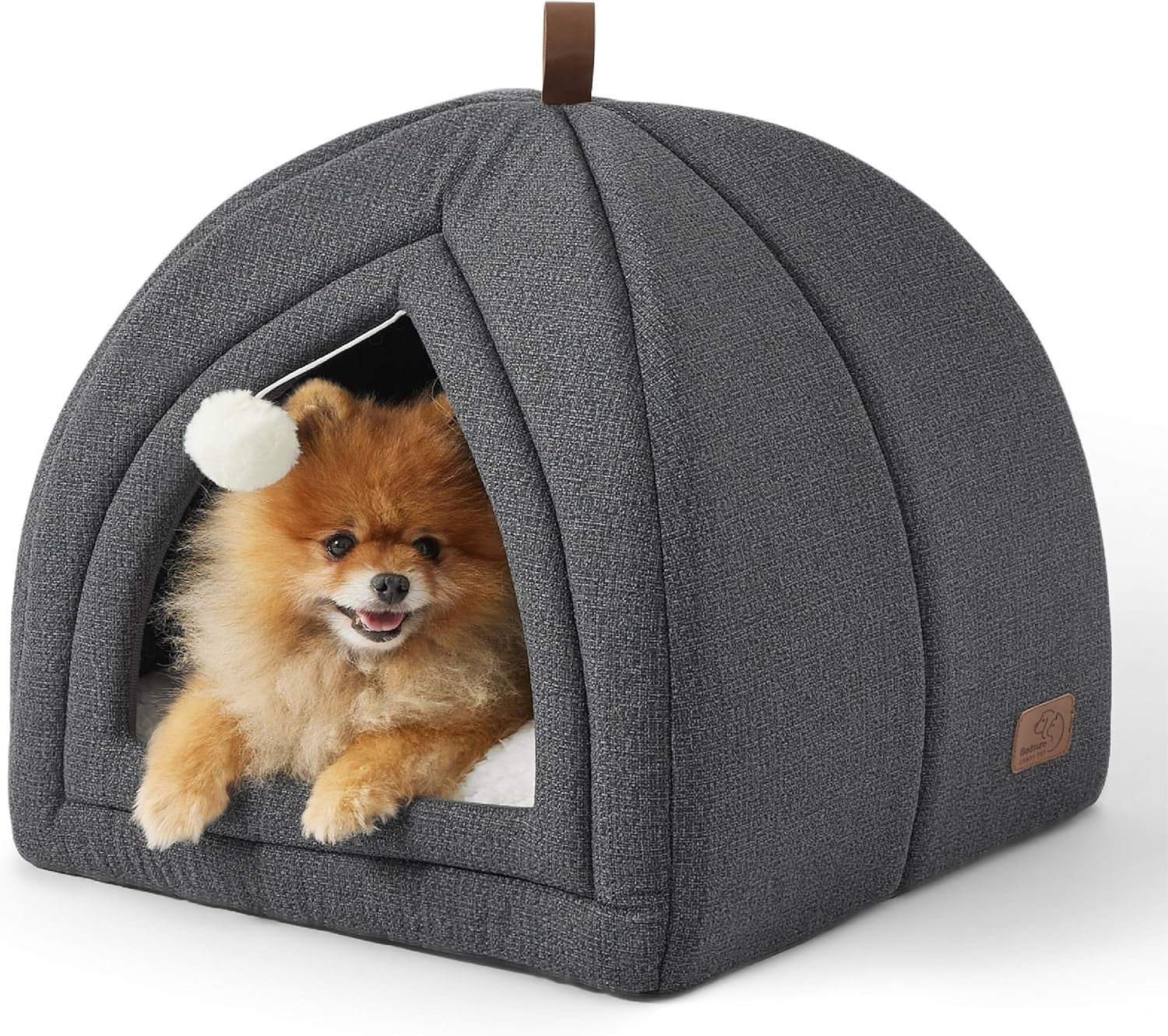 Large Cat Cave Bed 44cm Igloo Tent Washable Cushion Grey