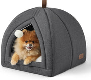 Large Cat Cave Bed 44cm Igloo Tent Washable Cushion Grey
