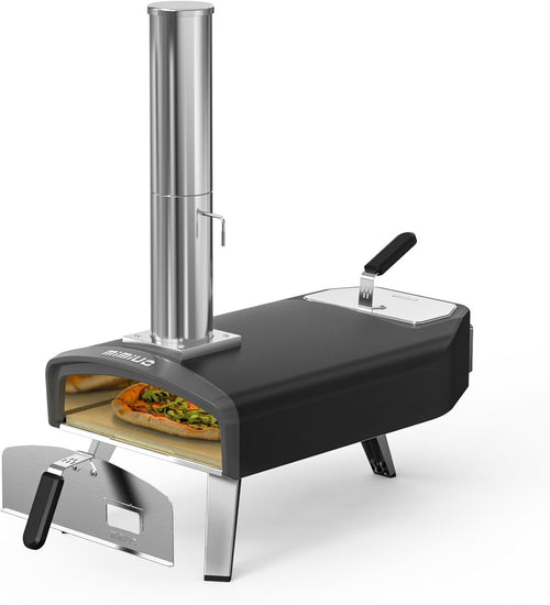 Outdoor Wood & Charcoal Pizza Oven | Portable Garden BBQ Cooker w/ Stone & Peel
