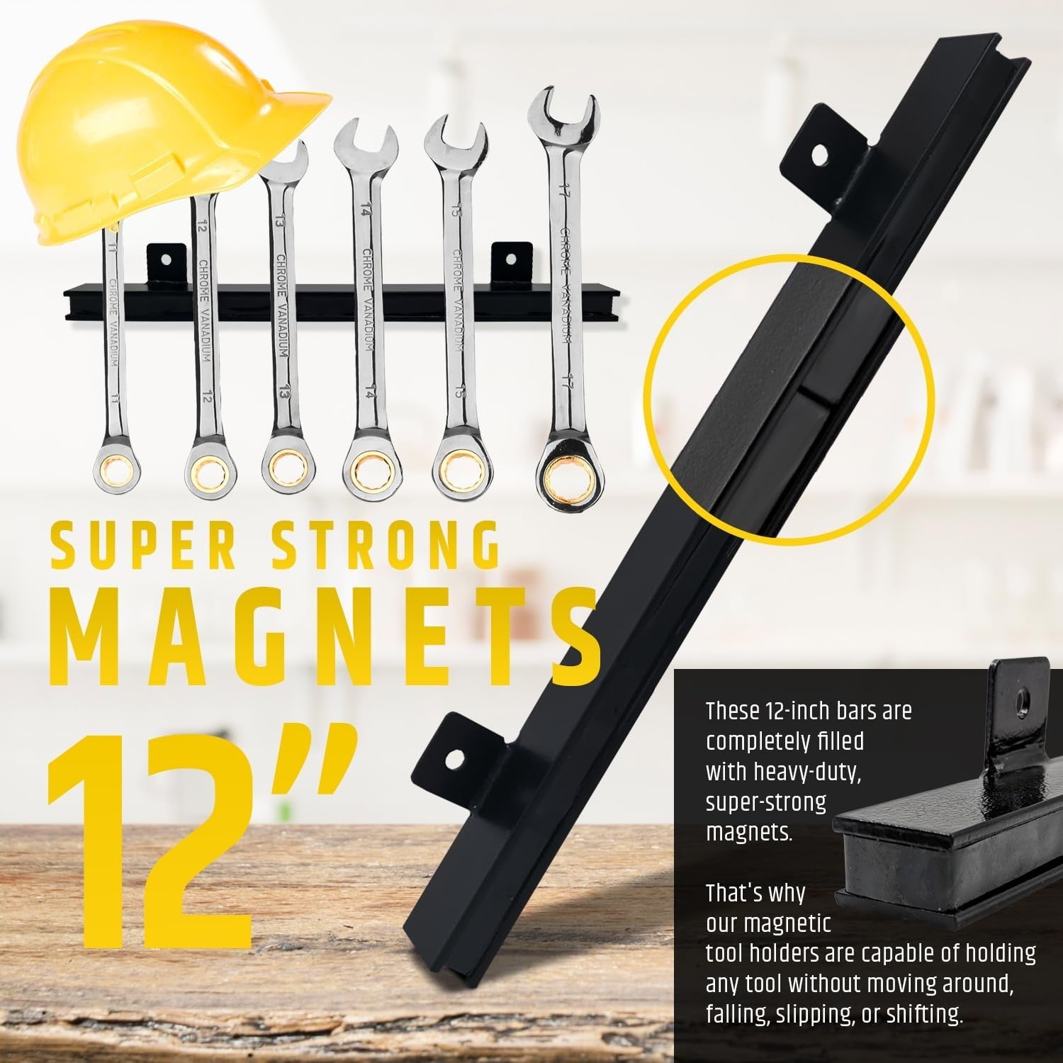 4-Pack Magnetic Tool Holder 48" Heavy-Duty Black Wall Mount