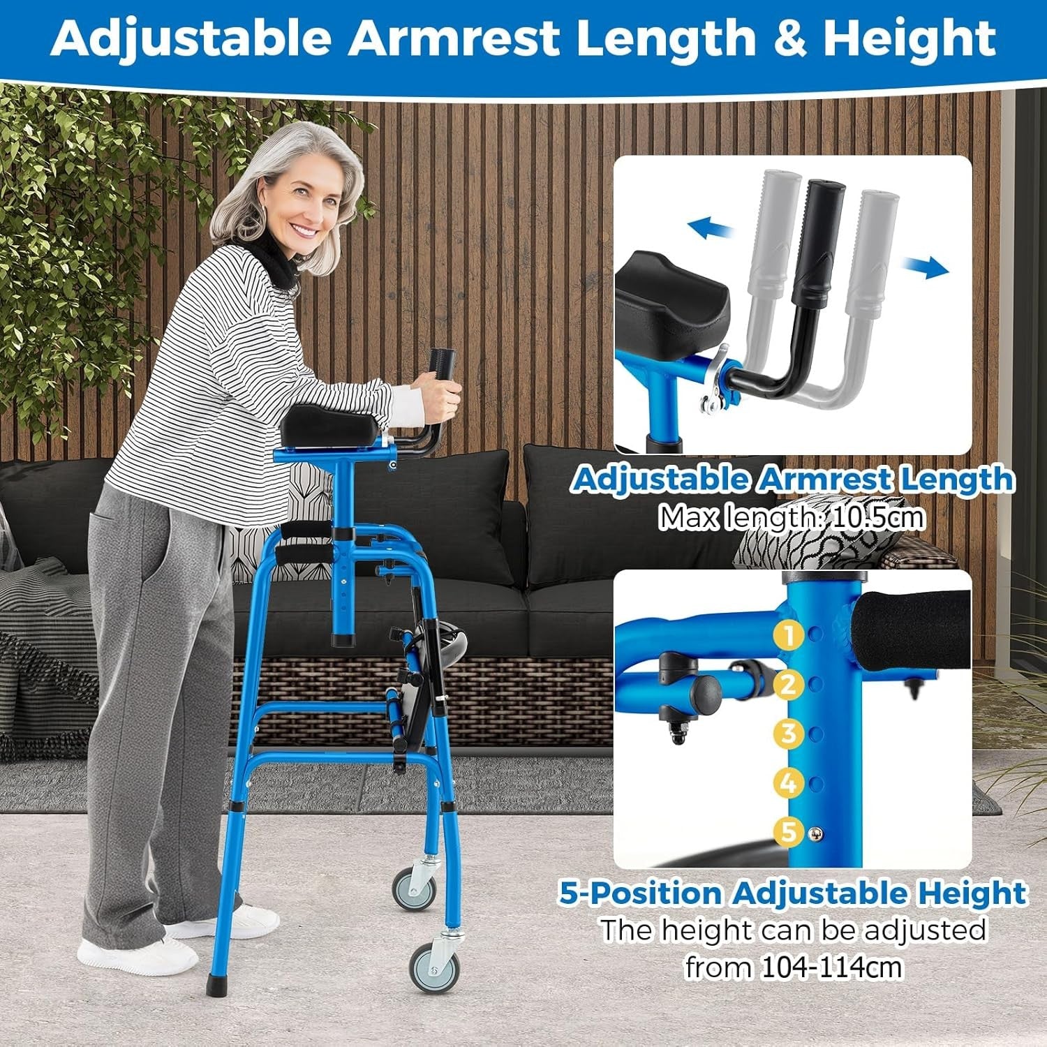 Height Adjustable Rollator Walker with Armrests Folding Walking Aid Wheels