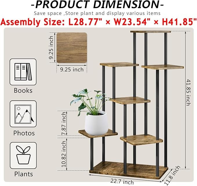 AZERPIAN Plant Stand 7 Tier Indoor Metal Flower Shelf for Multiple Plants Corner