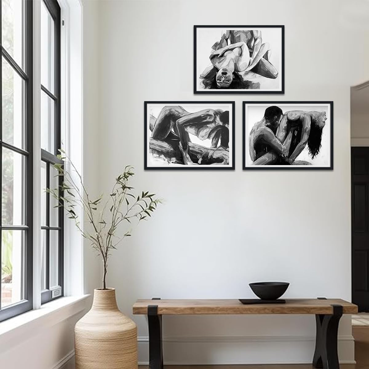 Large Black White Romantic Canvas Wall Art Set 24x36in