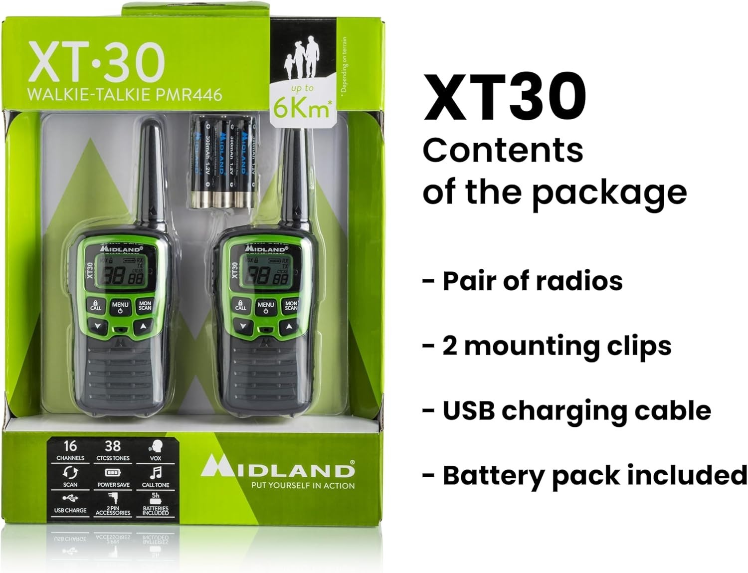 Rechargeable Family Walkie Talkies PMR446 VOX 16 Channel 2 Pack