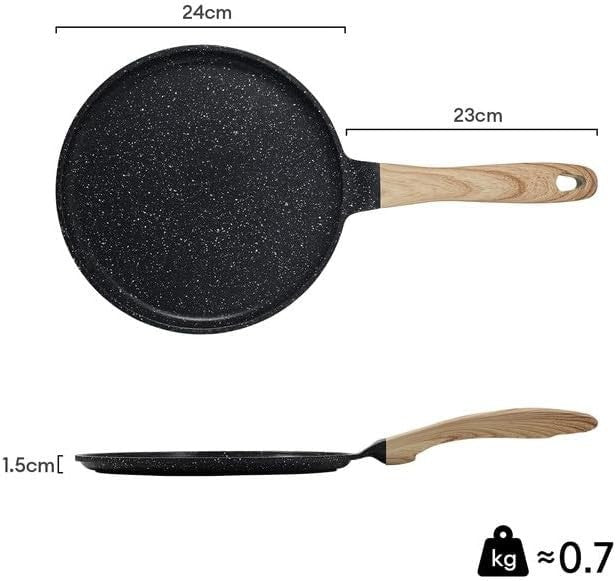 Non-Stick 24cm Pancake Pan | Granite Crepe Skillet Induction Safe Grey