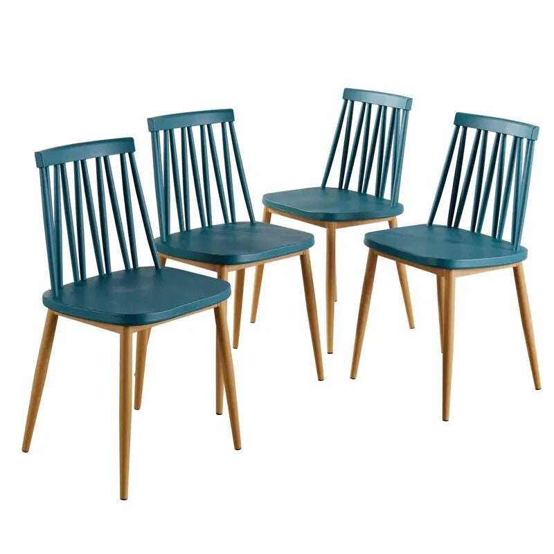 4 Seater Dining Table Set 120cm White MDF Top & Teal Chairs Wooden Legs