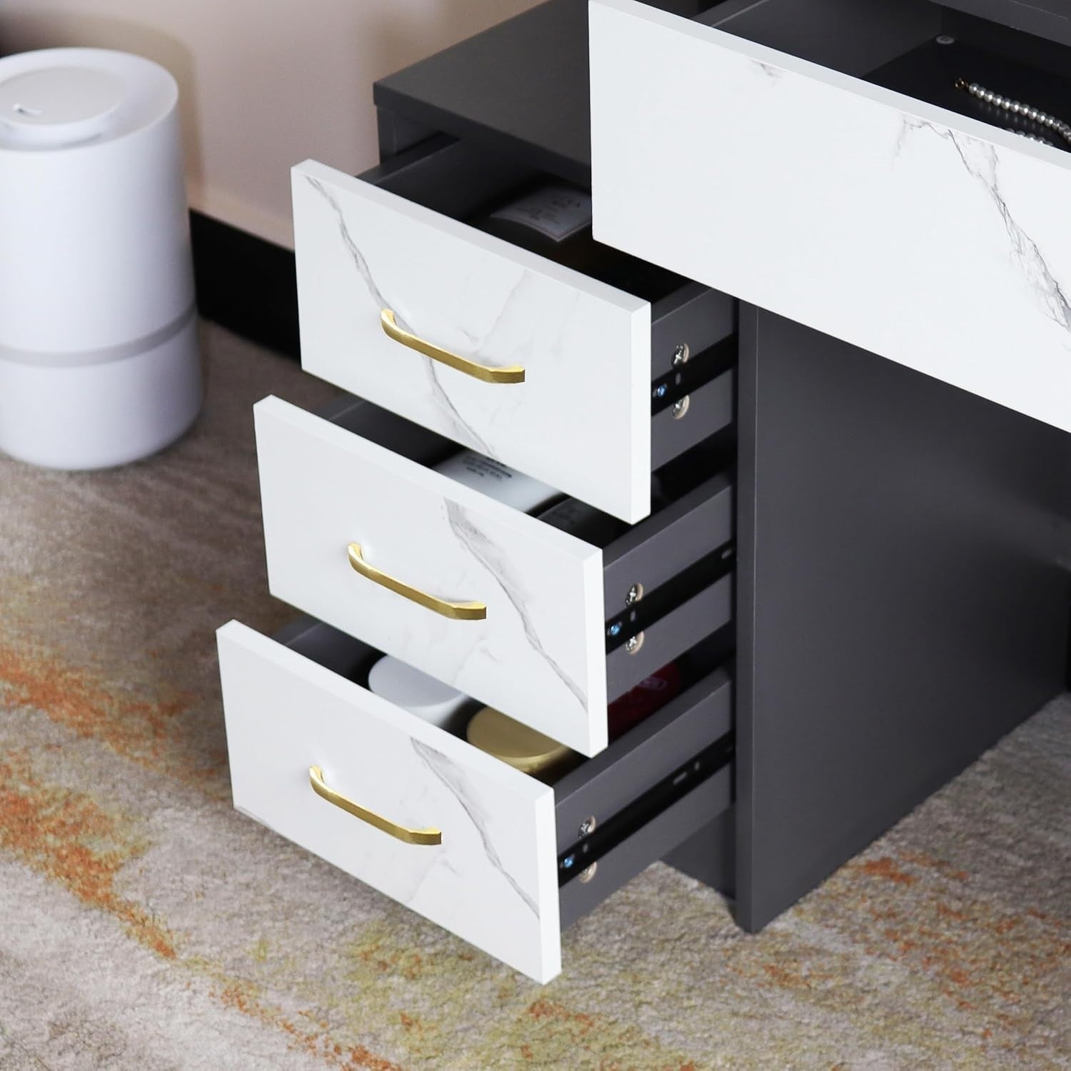 Vanity Makeup Dressing Table Mirror Hidden Storage 4 Drawer Dark Grey White