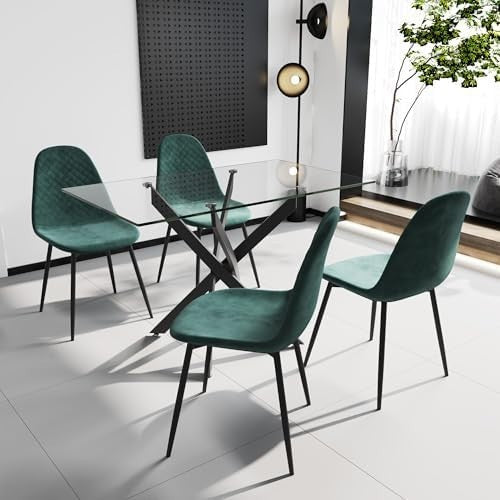 Rectangular Glass Dining Table 120x70cm 76cm Height Black Metal Legs