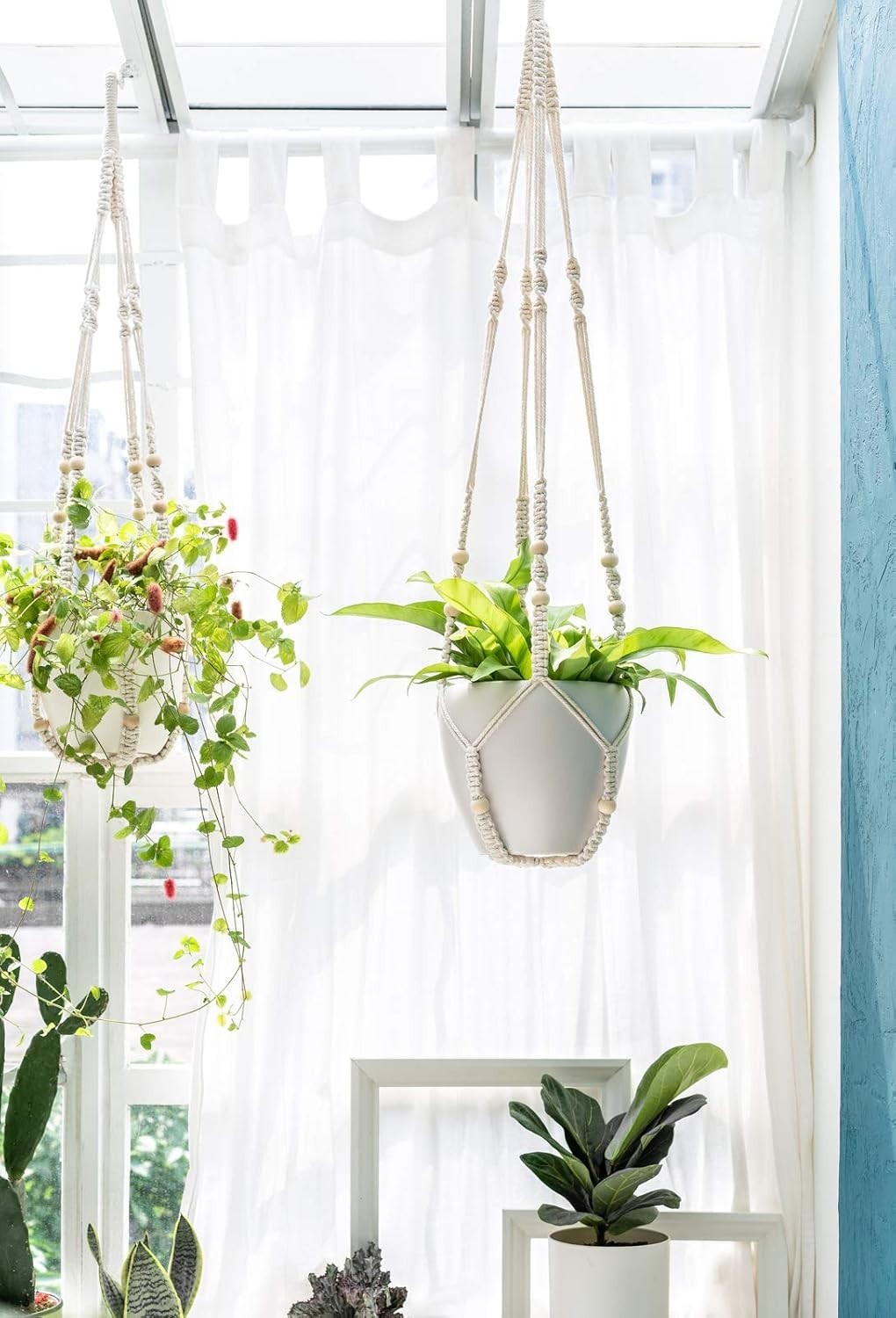 43" Macrame Plant Hanger Set of 2 Boho Indoor Outdoor Pot Holder