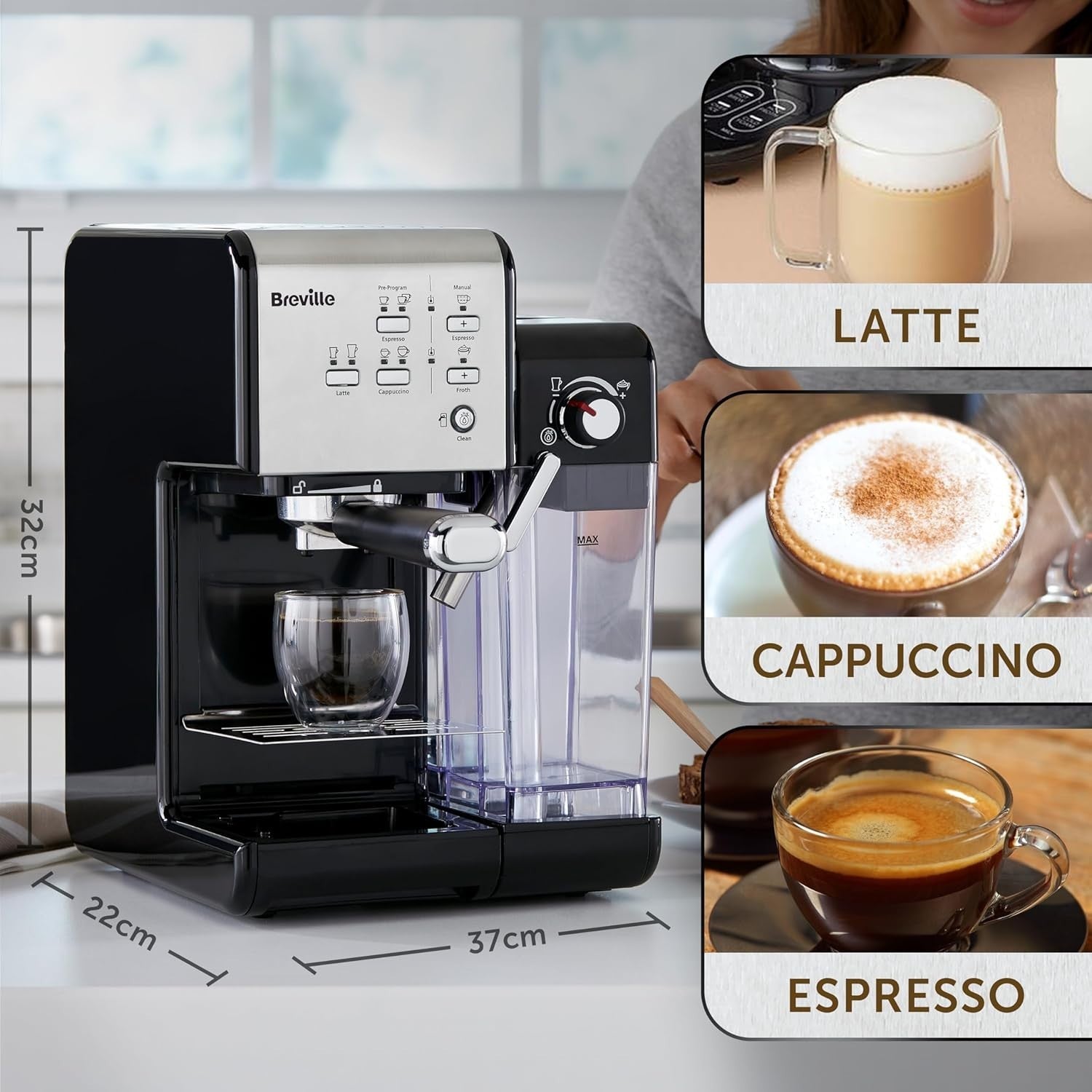 Espresso Coffee Machine | 19 Bar Italian Pump | Automatic Milk Frother | 1.4L