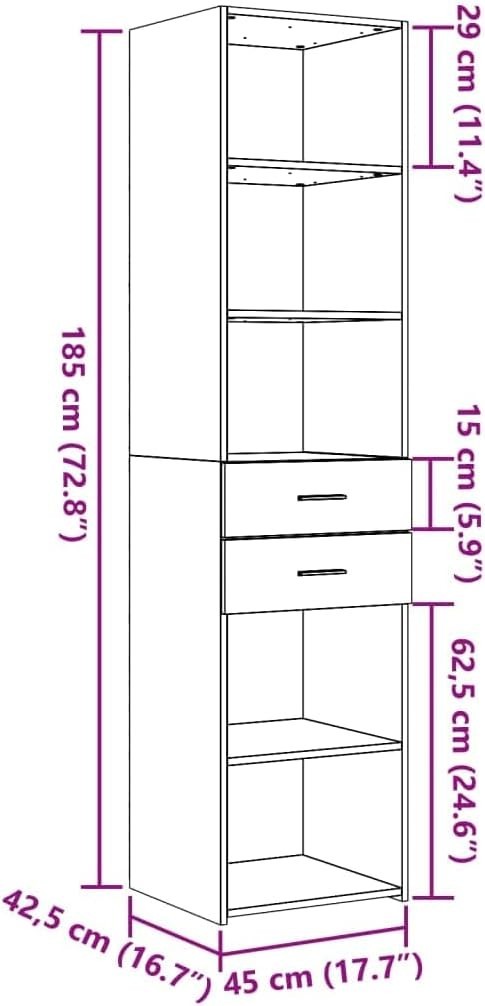 Modern Smoked Oak Storage Cabinet 45x42.5x185cm – Stylish & Durable