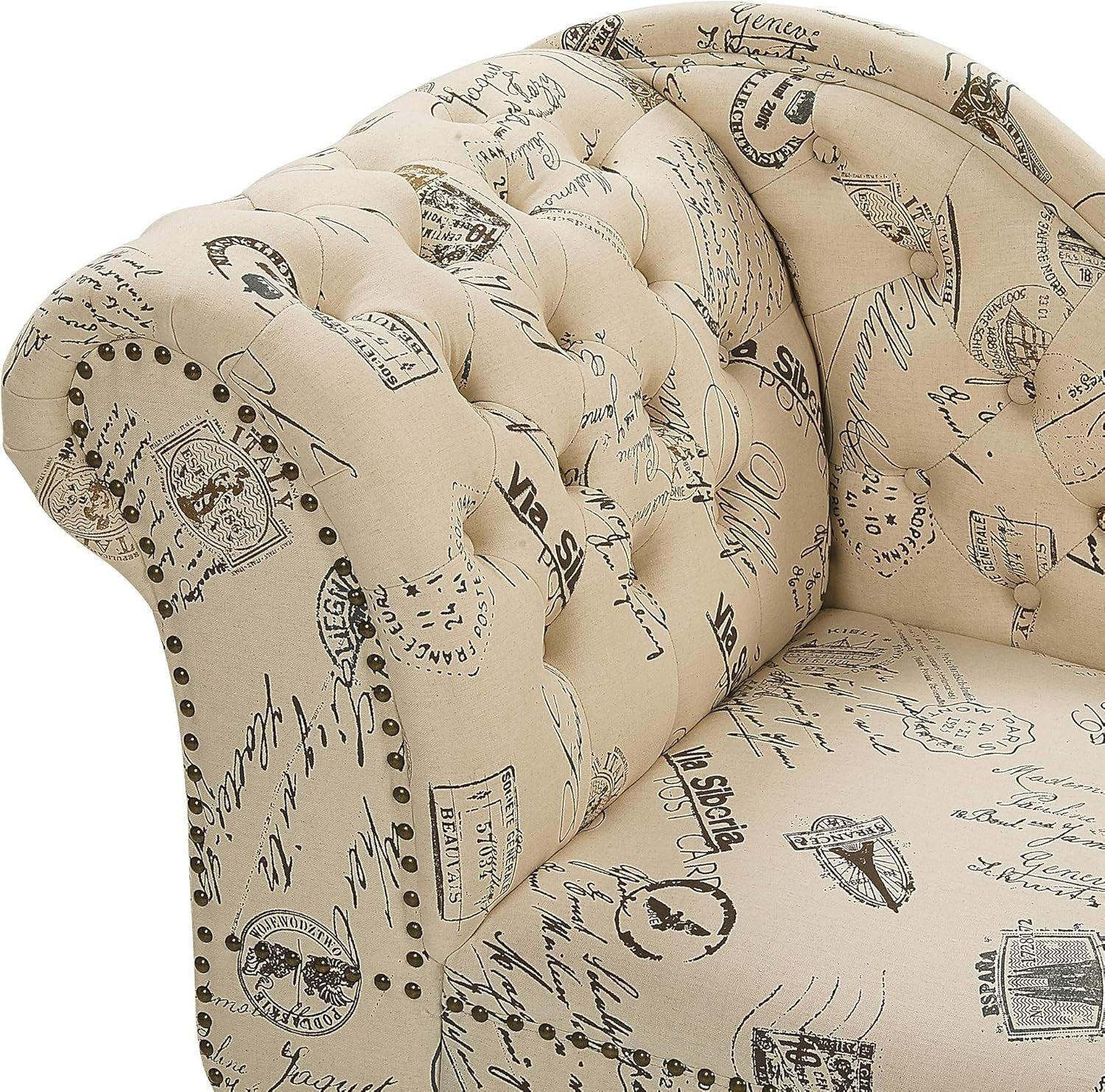 Vintage Left Hand Chaise Lounge Stamp Print Sofa Tufted Back Ergonomic Seat