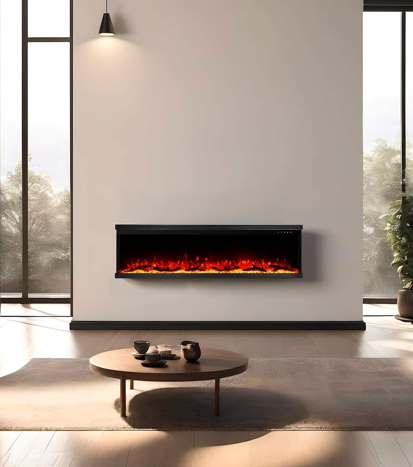 Luxury 3-Sided Electric Fireplace Recessed Wall Mounted with Remote & Timer