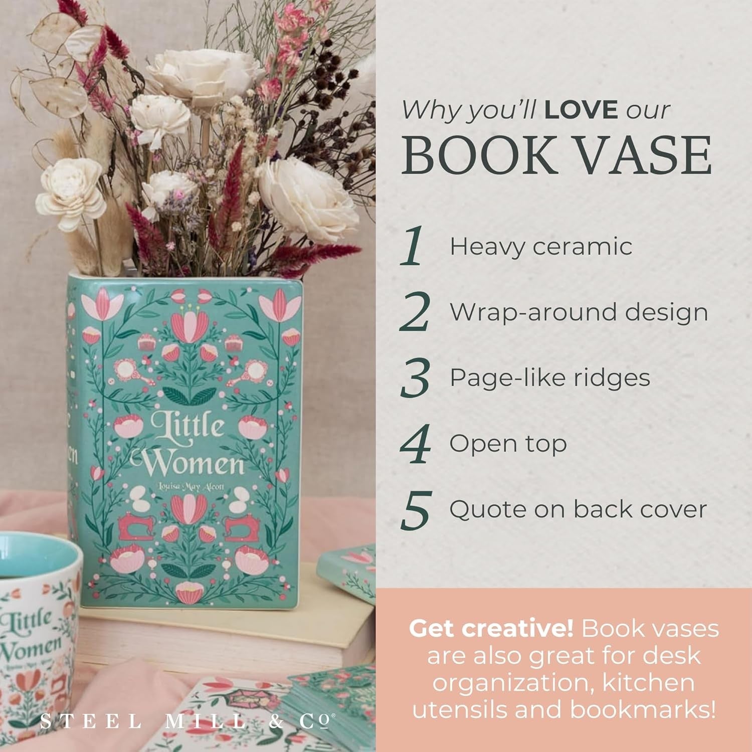 Book Shaped Ceramic Vase Decorative Bookshelf Flower Vase Home Decor