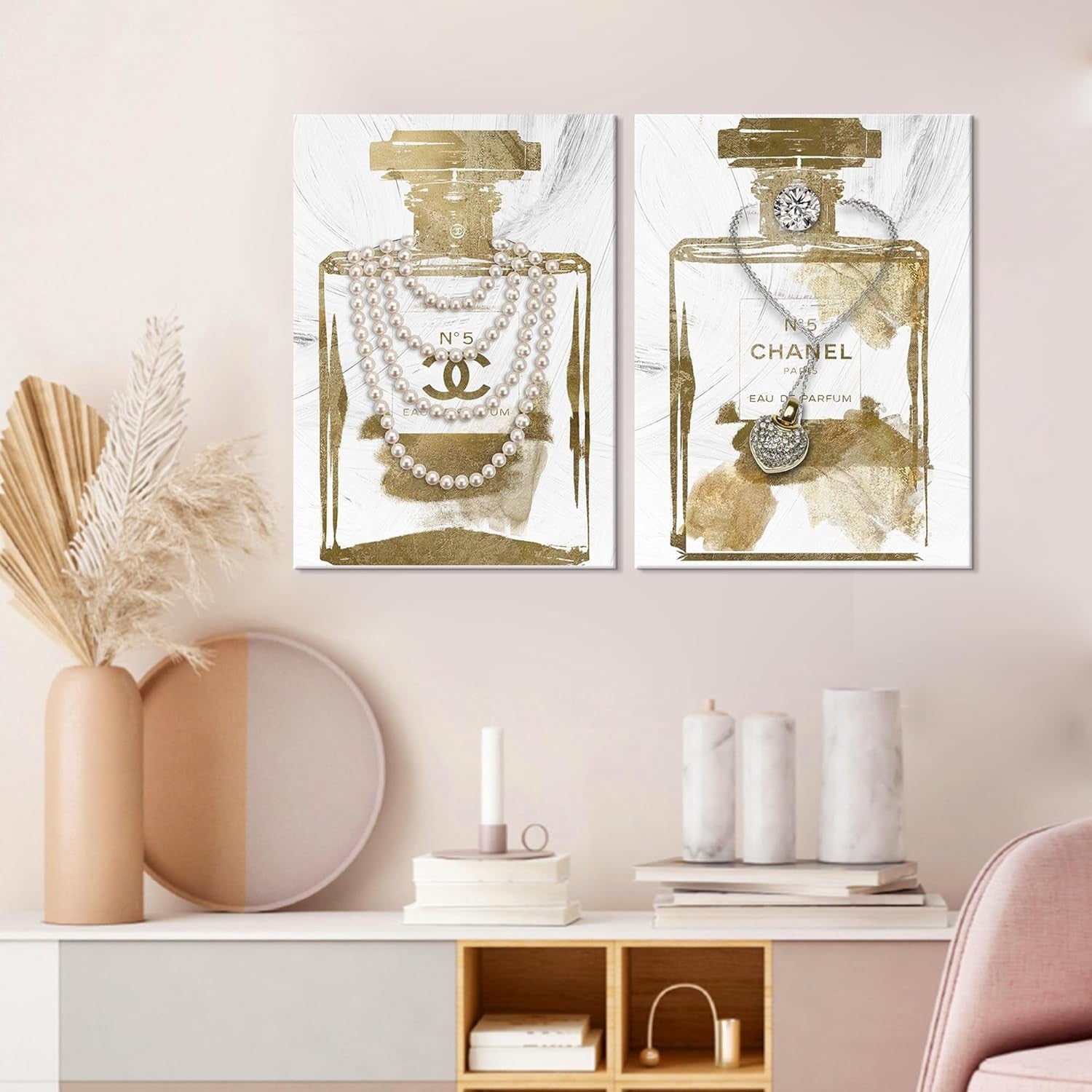 Gold Perfume Bottle Canvas Wall Art 12x16 Glam Bedroom Decor
