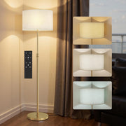 Dimmable Floor Lamp with Remote Height Adjustable Linen Shade Gold