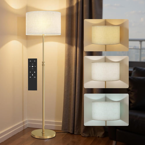 Dimmable Floor Lamp with Remote Height Adjustable Linen Shade Gold