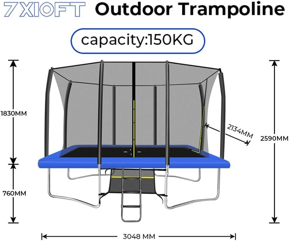 7x10ft Rectangular Garden Trampoline Safety Enclosure Ladder Shoe Net