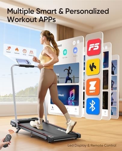 6in1 Folding Treadmill 9% Incline Under Desk Walking Pad 12kmh LED APP Remote