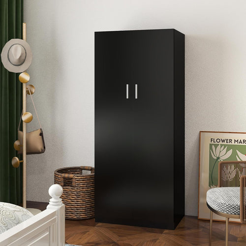 Black 2-Door Wardrobe with Shelf & Hanging Rail – Modern Slimline Storage